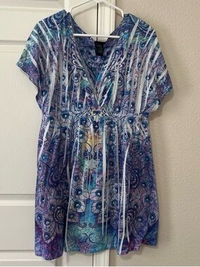 Catalina Swim Dress Cover Up Blue Purple Abstract Size Large (12/14)